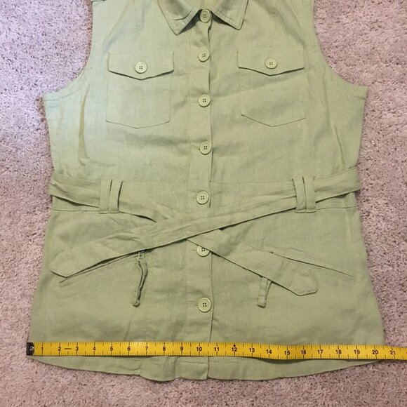 Paco Lime Green Linen Blend Sleeveless Button Up Utility Vest - Picture 13 of 14